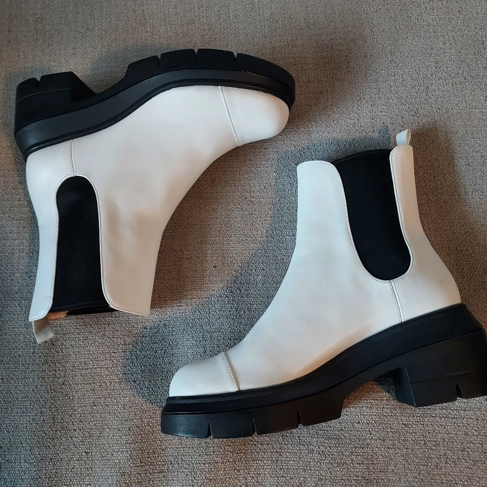 Stuart Weitzman Leather Norah Ivory Chelsea Leather Platform Boots